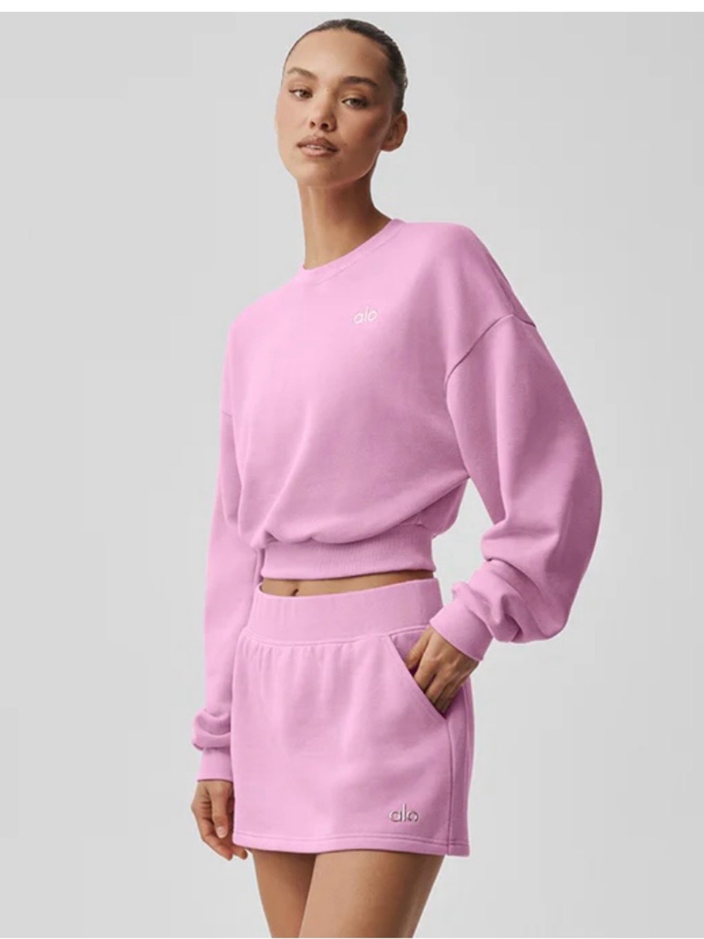 ALO Yoga Lilac Crew Sweatshirt & Mini Skirt Set